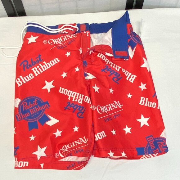 Pabst Blue Ribbon Beer Men's Swim Trunks Board Shorts 20" Red Blue White NWT - Picture 8 of 11